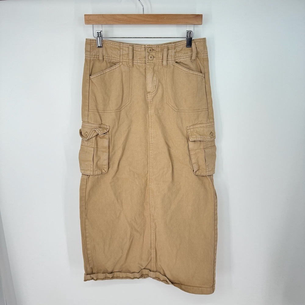 J. Galt Cargo High Waisted Back Slit Midi Skirt
